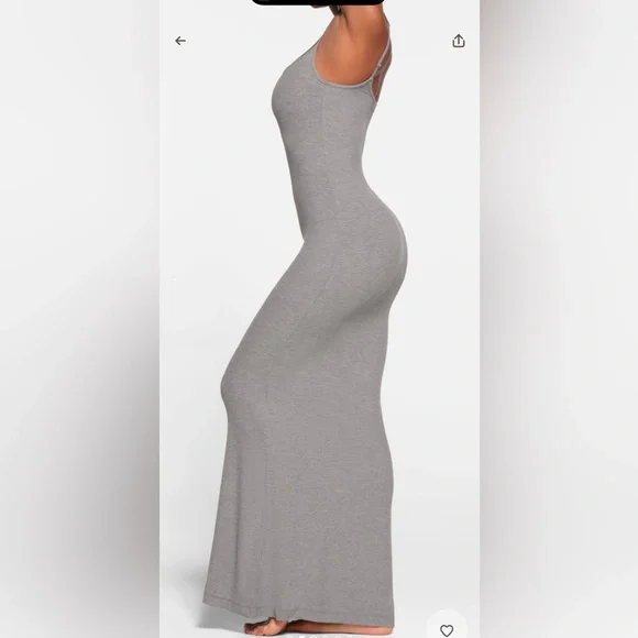 Skims soft lounge long slip dress ribbed heather grey size XXS - Picture 3 of 5